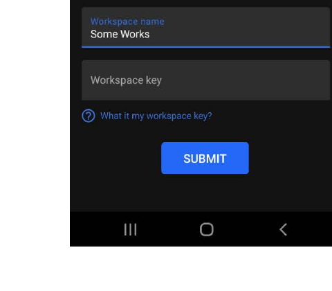 Join Workspace screen with workspace name and workspace key fields