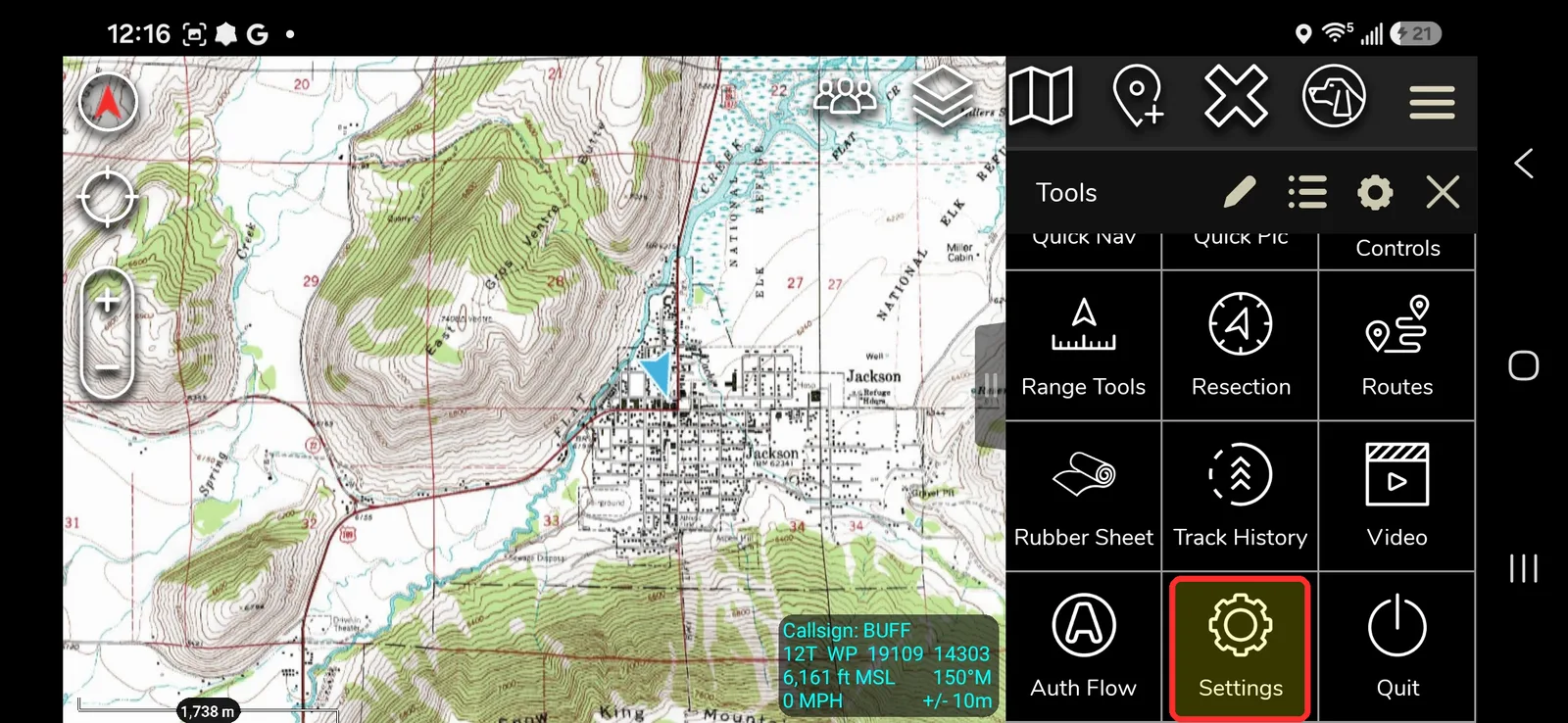 Tools panel with the Settings tile highlighted