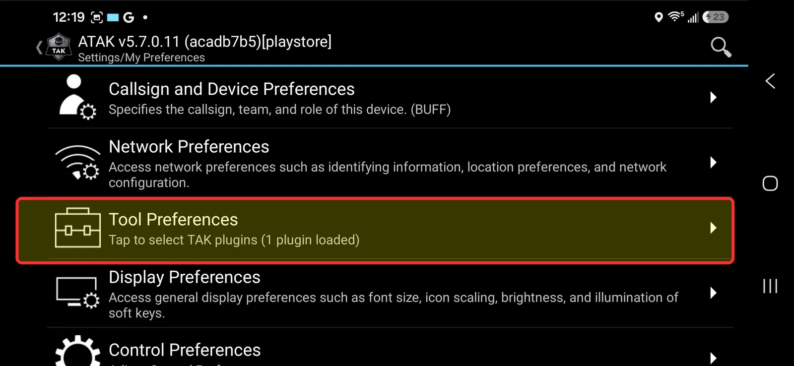 My Preferences screen with the Tool Preferences row highlighted