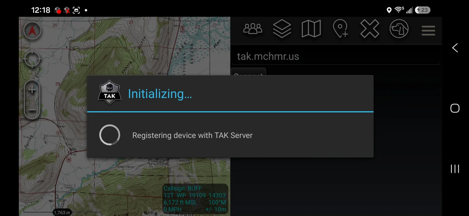 Registering device with TAK Server dialog