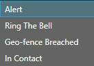Emergency type list: Alert, Ring The Bell, Geo-fence Breached and In Contact