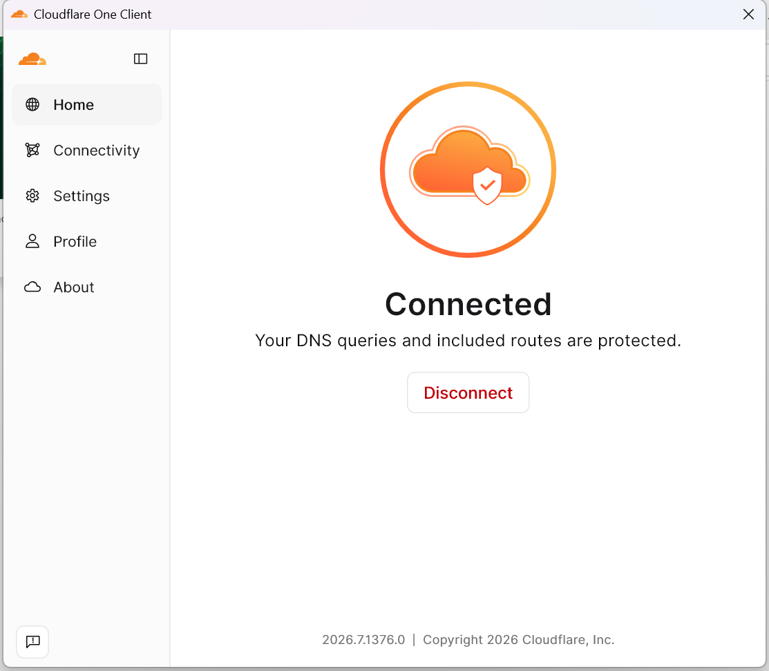 Step 10 - Cloudflare One Client showing a Connected state