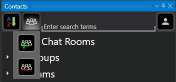 Contacts window with sort, group, delete group and search controls at the top