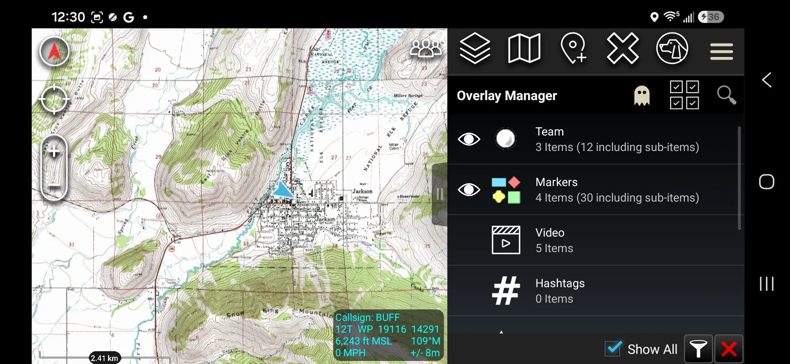 Overlay Manager panel showing Team, Markers, Video, and Hashtags categories