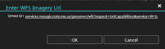 Enter WFS Imagery Url dialog with a sample URL