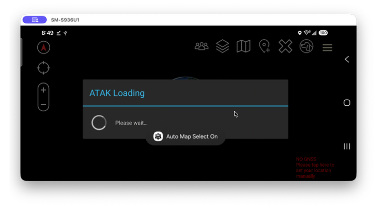 ATAK Loading screen with an Auto Map Select On notification