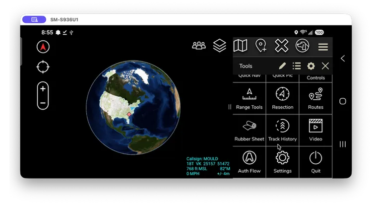 ATAK Tools radial menu with the Auth Flow button visible