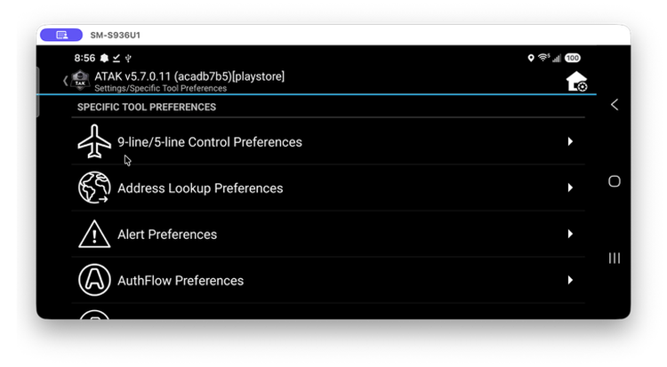 Specific Tool Preferences menu with AuthFlow Preferences listed alongside 9-line/5-line, Address Lookup, and Alert Preferences