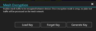 Mesh Encryption dialog with Load Key, Forget Key and Generate Key buttons