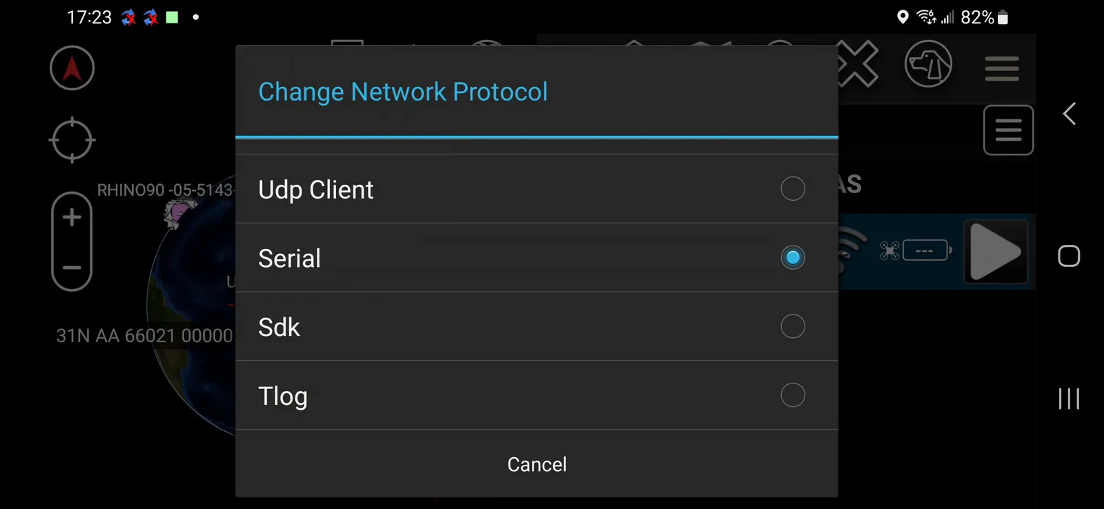 Change Network Protocol dialog with Serial selected