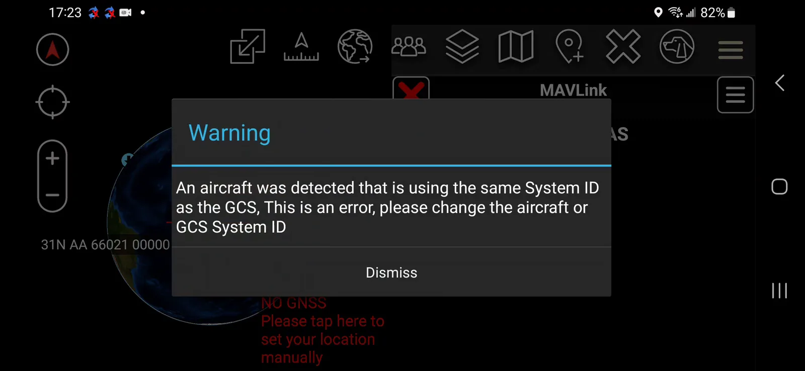 Warning dialog: an aircraft was detected using the same System ID as the GCS
