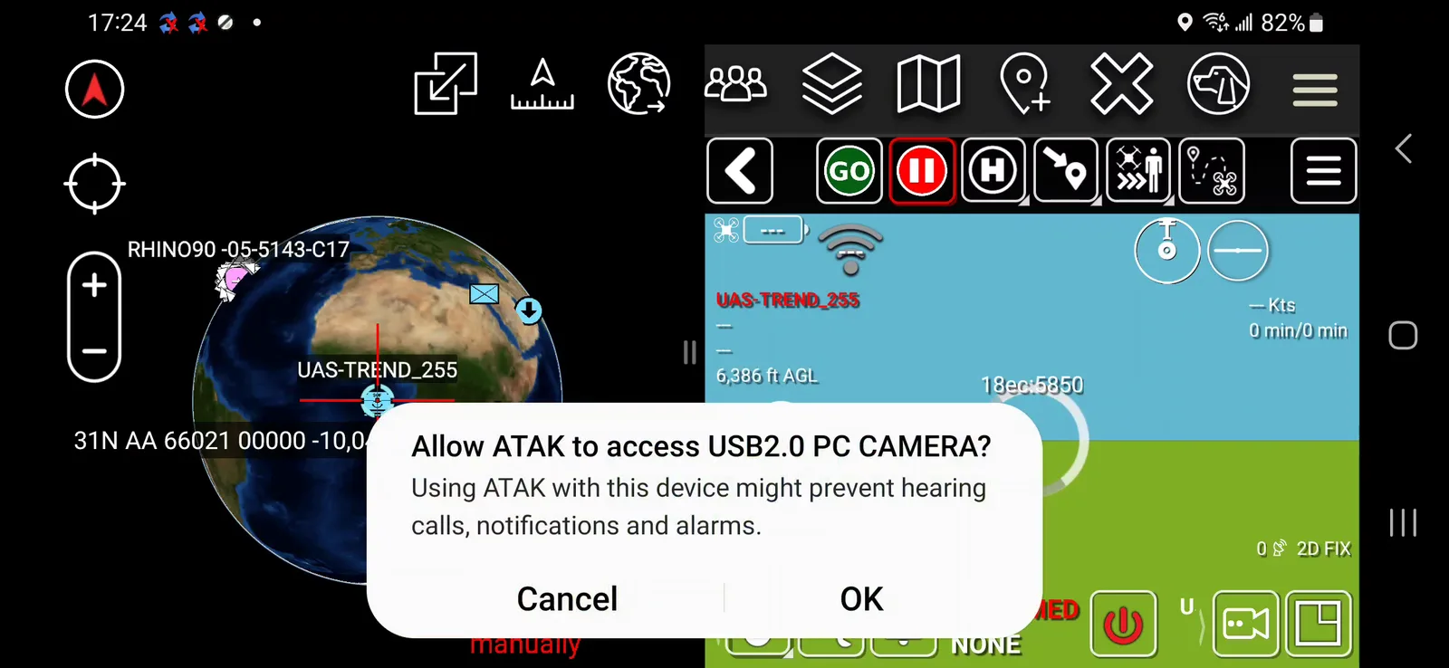 Allow ATAK to access USB2.0 PC CAMERA permission dialog