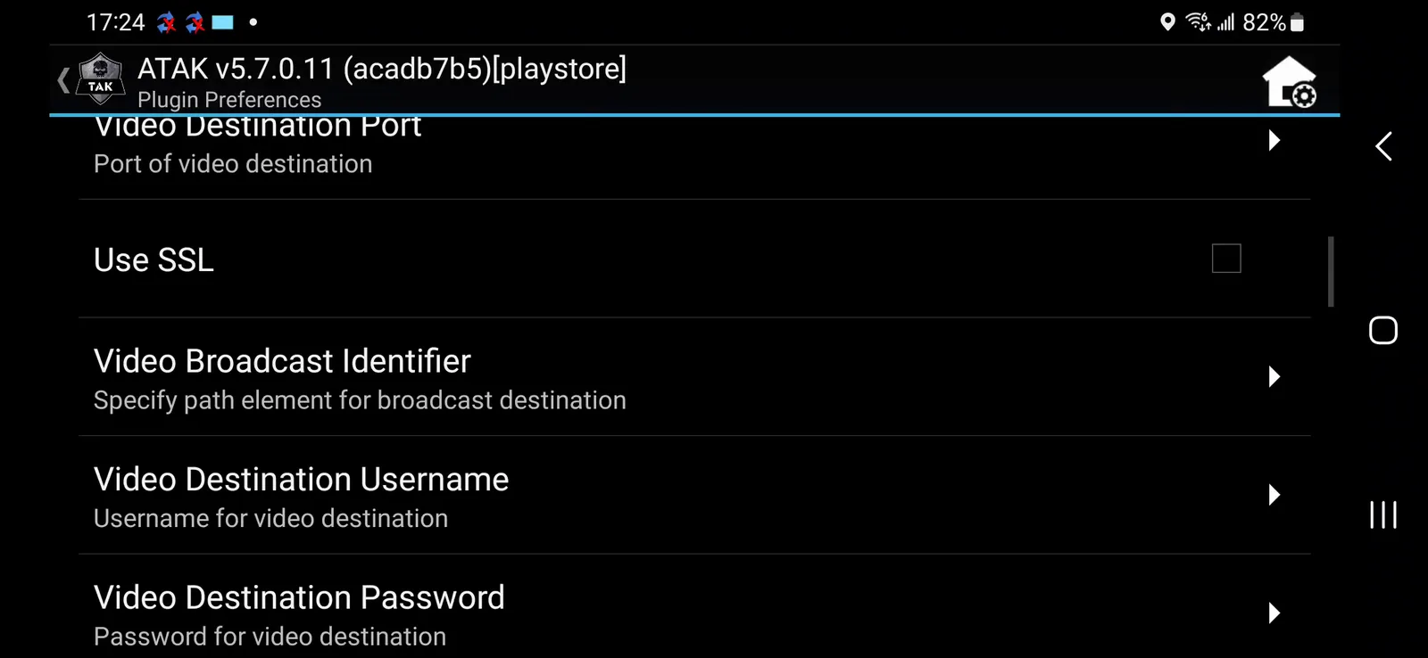 Video Destination Port field with the numeric keypad, showing 554