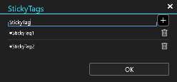 StickyTags window used to add sticky tags to subsequently placed map items