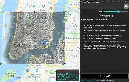 Author KMZ From Image screen with the imported image positioned on the map and the opacity slider
