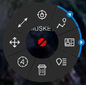 Radial menu for another user's Self-Marker, including Delete, Measure, GPS Lock on Friendly, Contact Card and Details