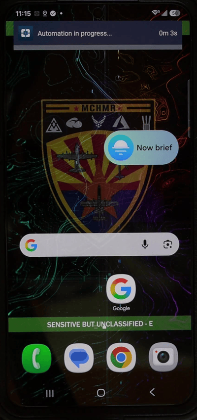 Home screen with an Automation in progress banner counting elapsed time