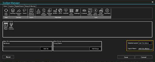 Toolbar Manager with a custom layout name saved and selected