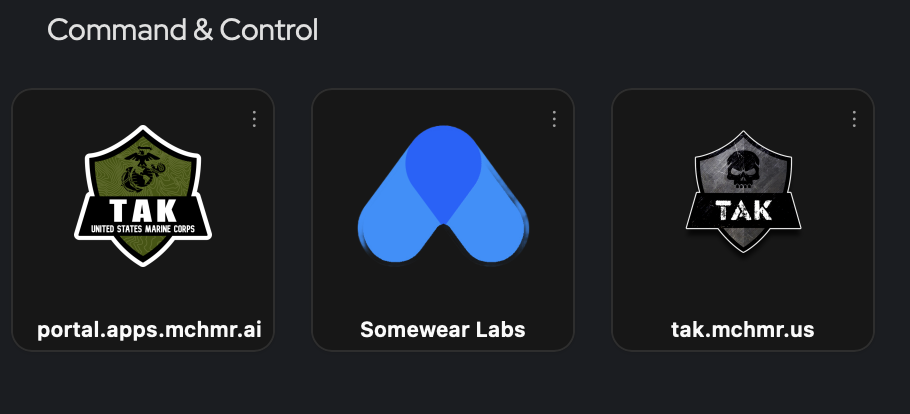 Command & Control section of My Applications, showing app tiles including one or more TAK icons