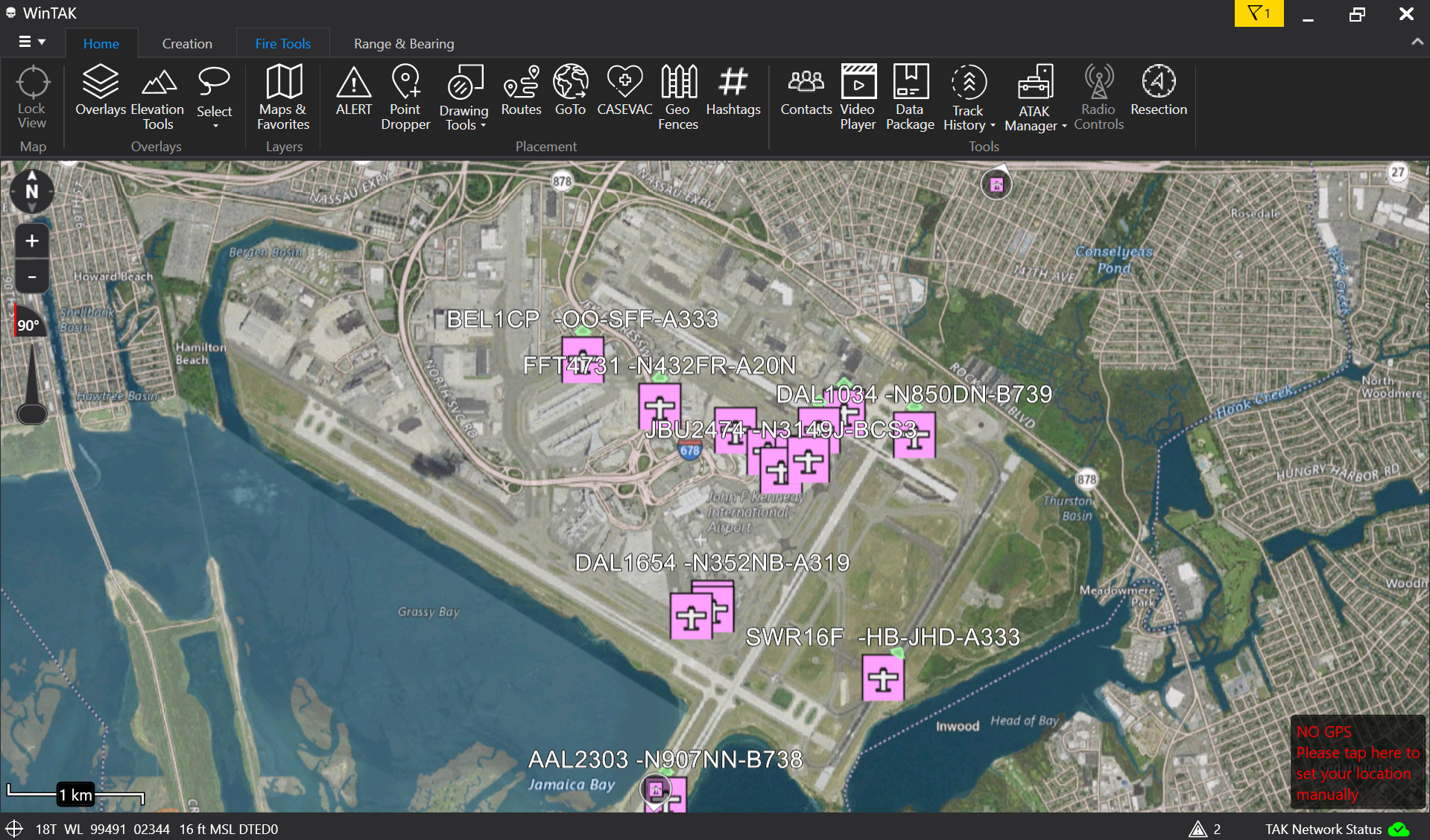 Overview - WinTAK map showing a large number of tracked entities